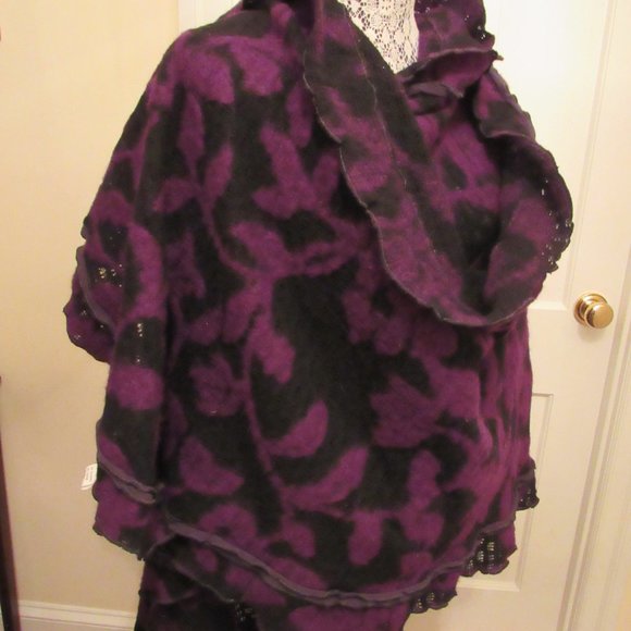 Mastro Moda Positano Italy Purple/Black Large Wool Blend Wrap/Coat - Lovely!! - Picture 3 of 10